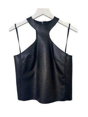 Bailey 44 Black Faux Leather Halter Top